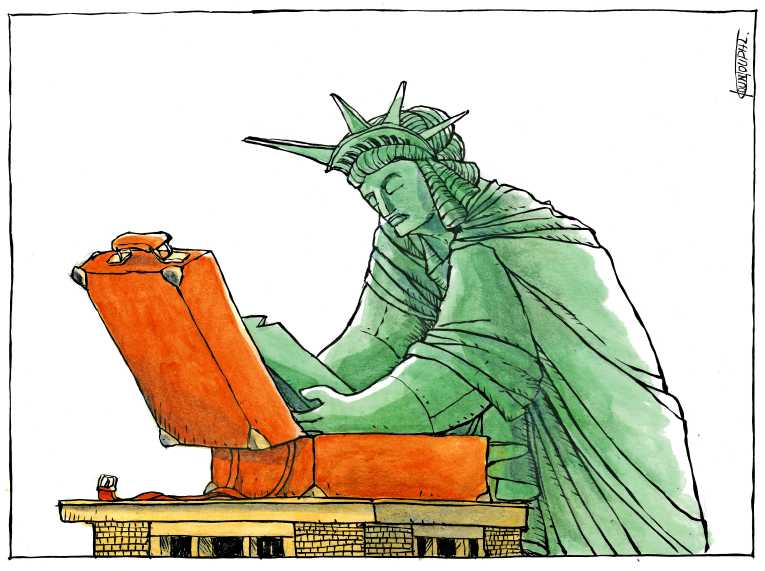 Political/Editorial Cartoon by Michael Kountouris, Greece on Trump Defeats Clinton