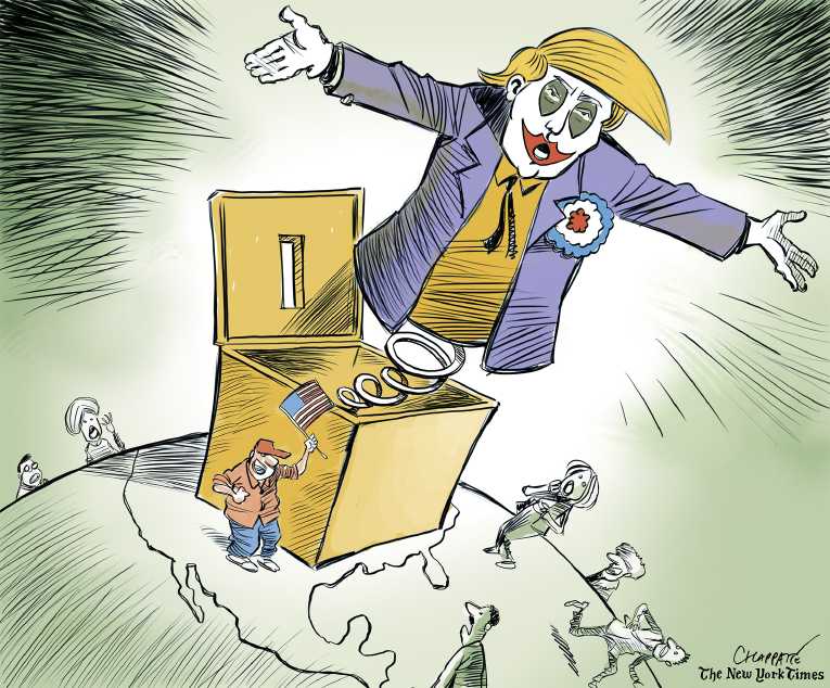 Political/Editorial Cartoon by Patrick Chappatte, International Herald Tribune on Trump Win Stuns World