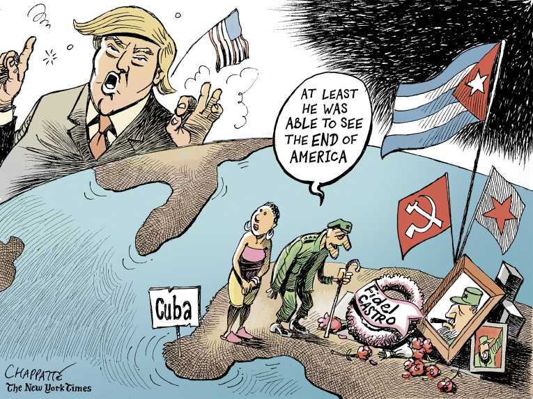 Political/Editorial Cartoon by Patrick Chappatte, International Herald Tribune on Fidel Castro Dead