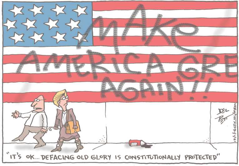 Political/Editorial Cartoon by Joel Pett, Lexington Herald-Leader, CWS/CartoonArts Intl. on Trump Blasts Flag Burners