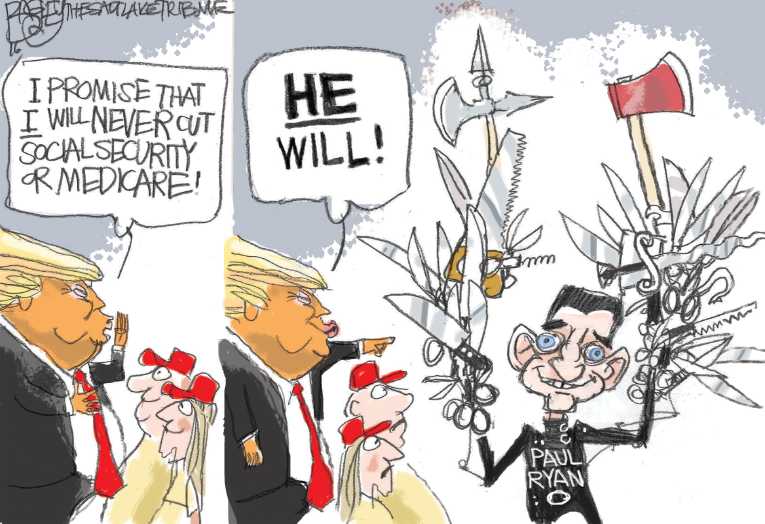 Political/Editorial Cartoon by Pat Bagley, Salt Lake Tribune on Right Basking in Glory