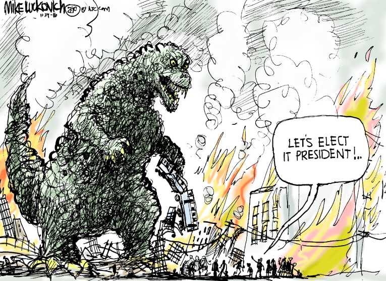 Political/Editorial Cartoon by Mike Luckovich, Atlanta Journal-Constitution on Trump Prepares