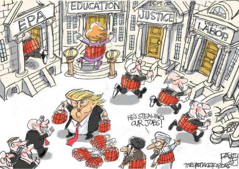 Political/Editorial Cartoon by Pat Bagley, Salt Lake Tribune on Trump’s Team Taking Shape