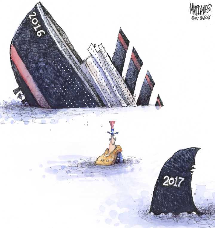 Political/Editorial Cartoon by Matt Davies, Journal News on Sensational Start to 2017