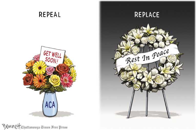 Political/Editorial Cartoon by Clay Bennett, Chattanooga Times Free Press on ObamaCare Repeal Likely