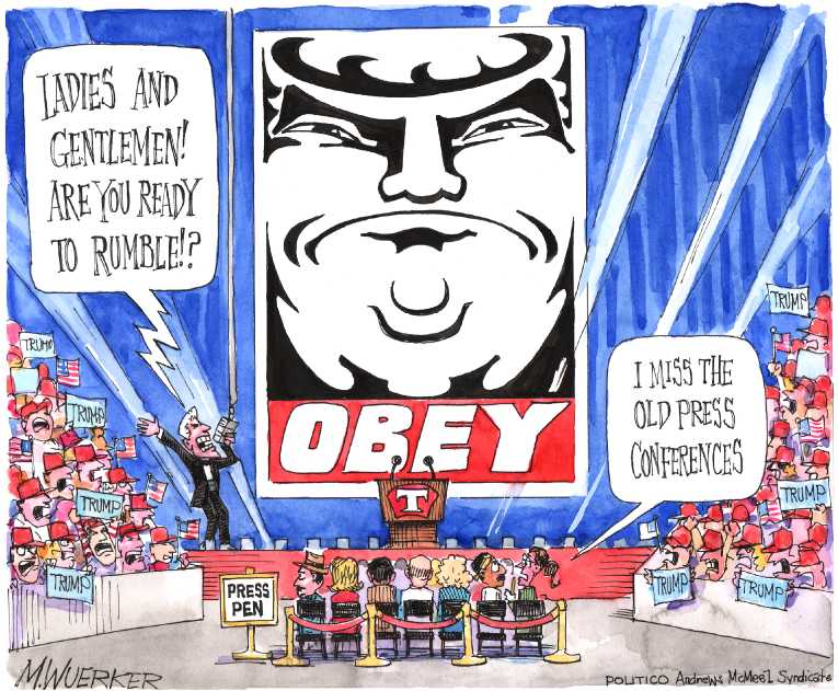 Political/Editorial Cartoon by Matt Wuerker, Politico on Trump Setting New Tone