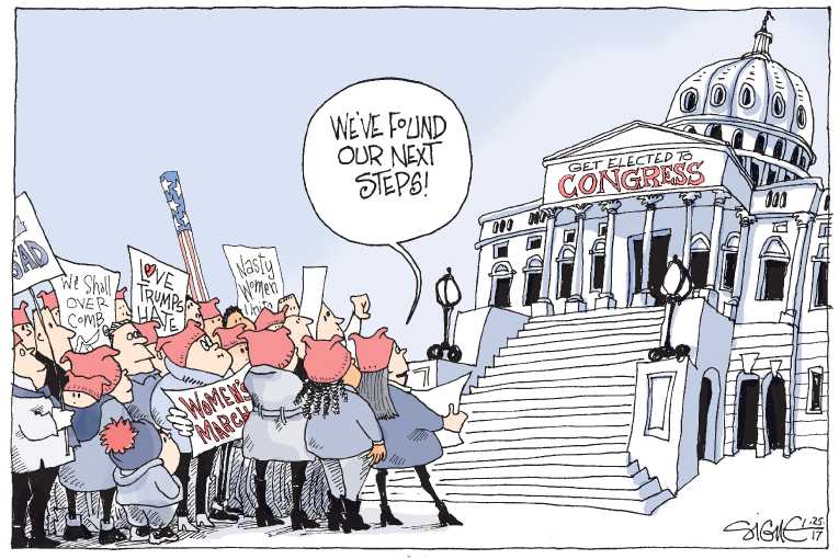 Political/Editorial Cartoon by Signe Wilkinson, Philadelphia Daily News on Millions March Worldwide