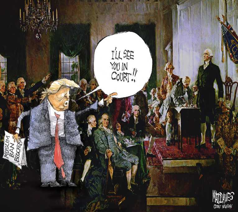 Political/Editorial Cartoon by Matt Davies, Journal News on Trump to Battle Courts