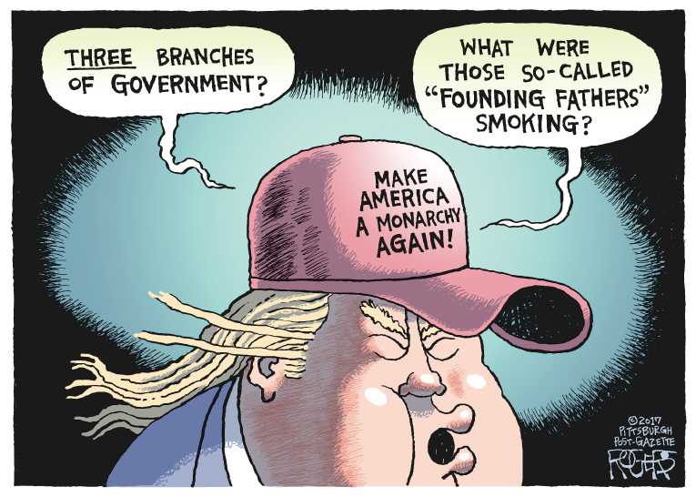 Political/Editorial Cartoon by Rob Rogers, The Pittsburgh Post-Gazette on Trump to Battle Courts