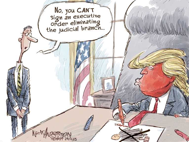 Political/Editorial Cartoon by Nick Anderson, Houston Chronicle on Trump to Battle Courts