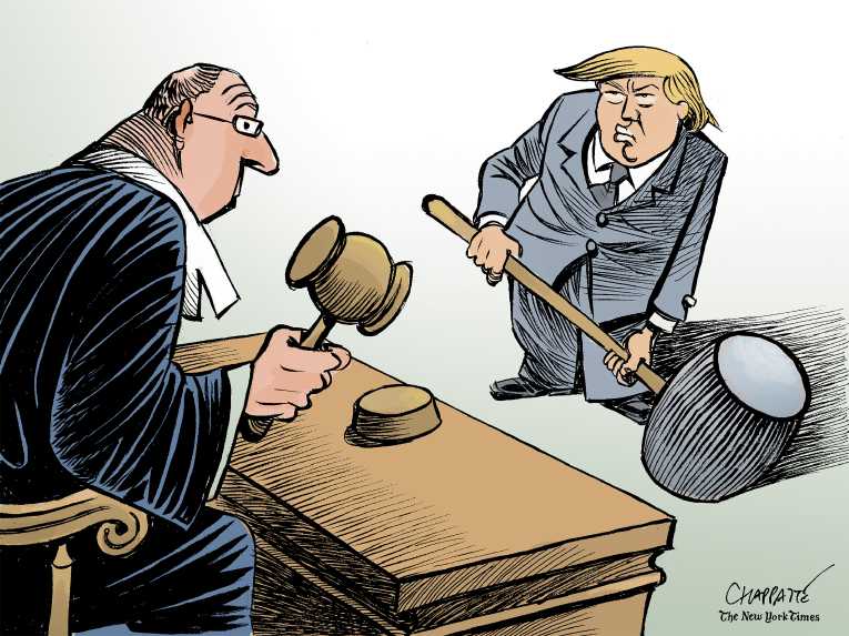 Political/Editorial Cartoon by Patrick Chappatte, International Herald Tribune on Trump to Battle Courts
