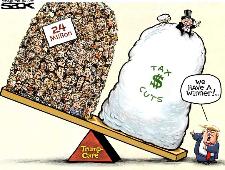 Political/Editorial Cartoon by Steve Sack, Minneapolis Star Tribune on Health Plan Details Revealed