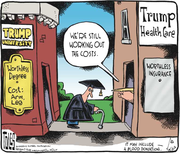 Political/Editorial Cartoon by Tom Toles, Washington Post on Health Plan Details Revealed