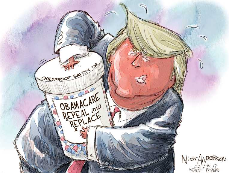 Political/Editorial Cartoon by Nick Anderson, Houston Chronicle on Health Plan Details Revealed
