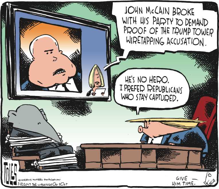 Political/Editorial Cartoon by Tom Toles, Washington Post on Wiretapping Charges Escalate