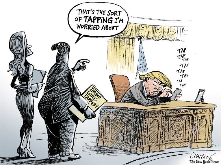 Political/Editorial Cartoon by Patrick Chappatte, International Herald Tribune on Wiretapping Charges Escalate