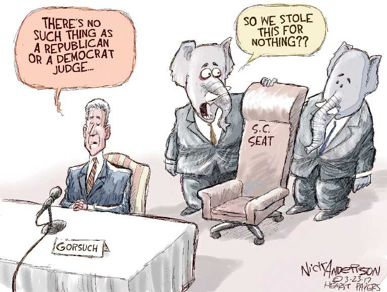 Political/Editorial Cartoon by Nick Anderson, Houston Chronicle on Gorsuch Says Little