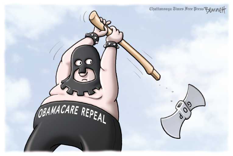 Political/Editorial Cartoon by Clay Bennett, Chattanooga Times Free Press on ObamaCare Survives Intact