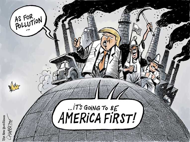 Political/Editorial Cartoon by Patrick Chappatte, International Herald Tribune on Trump Bombs Environment
