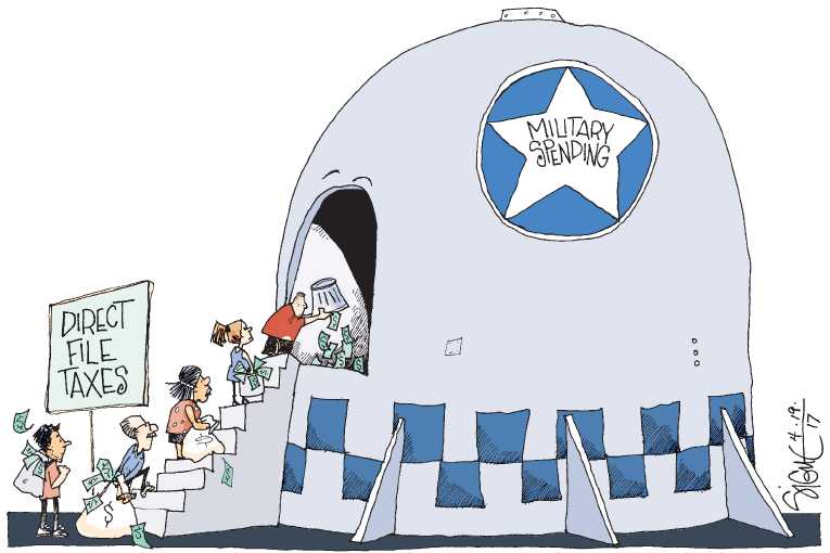 Political/Editorial Cartoon by Signe Wilkinson, Philadelphia Daily News on Tax Deadline Arrives
