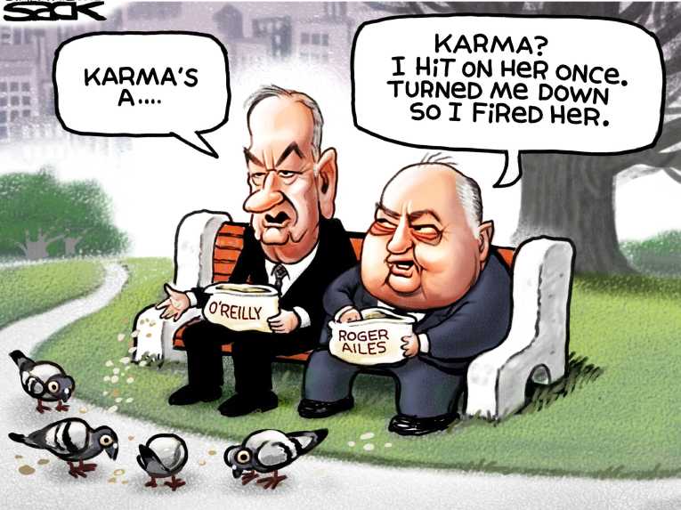Political/Editorial Cartoon by Steve Sack, Minneapolis Star Tribune on Bill O’Reilly Fired