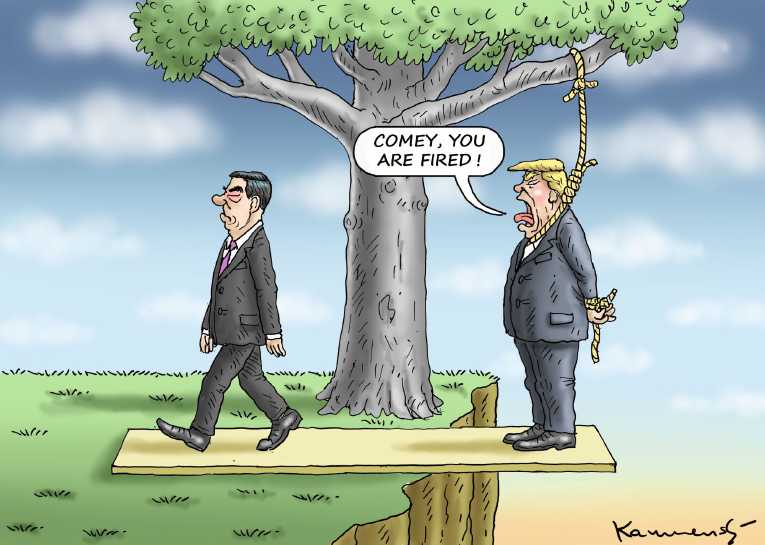 Political/Editorial Cartoon by Marian Kamensky, Slovakia on Comey Firing Story Revised