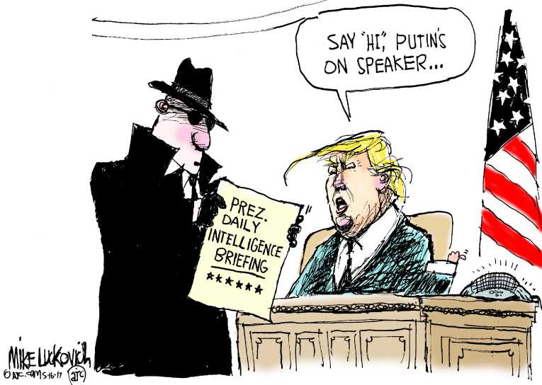 Political/Editorial Cartoon by Mike Luckovich, Atlanta Journal-Constitution on Trump Shares Intel With Russians