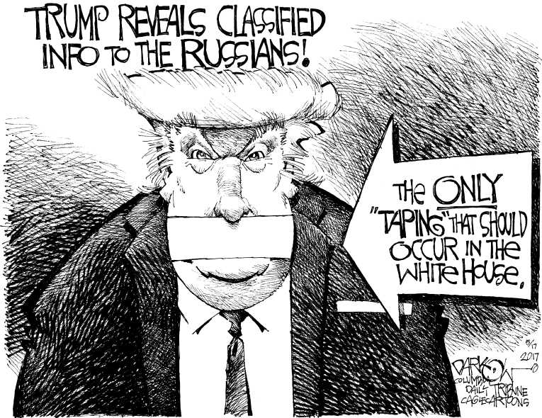 Political/Editorial Cartoon by John Darkow, Columbia Daily Tribune, Missouri on Trump Shares Intel With Russians