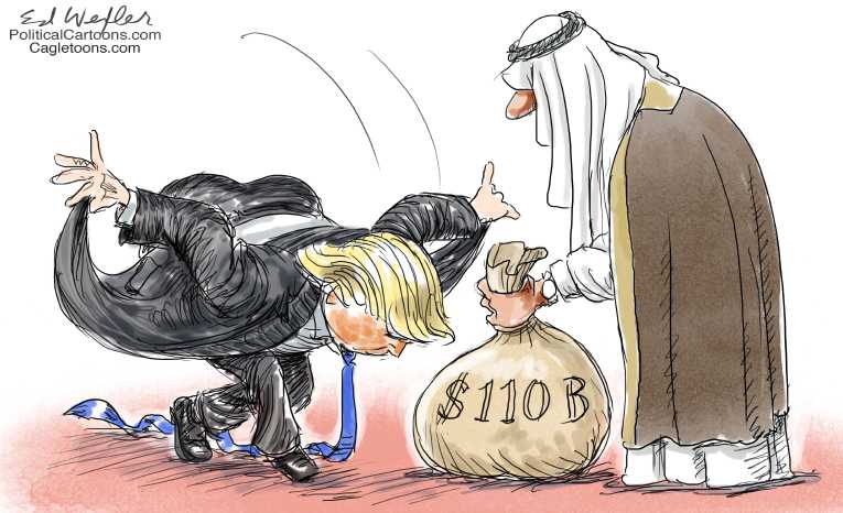 Political/Editorial Cartoon by Ed Wexler, PoliticalCartoons.com on Trump Leaves Country