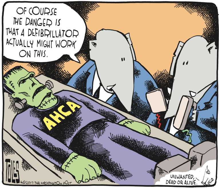 Political/Editorial Cartoon by Tom Toles, Washington Post on Health Plan in Senate