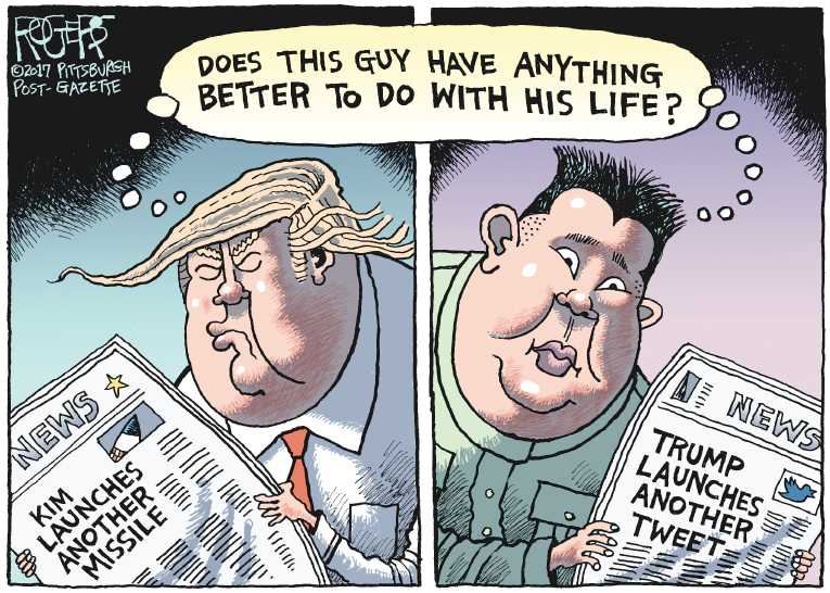 Political/Editorial Cartoon by Rob Rogers, The Pittsburgh Post-Gazette on North Korea Launches Test Missle