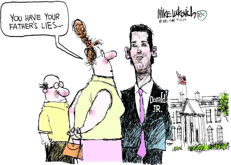 Political/Editorial Cartoon by Mike Luckovich, Atlanta Journal-Constitution on Campaign Secretly Met Russians