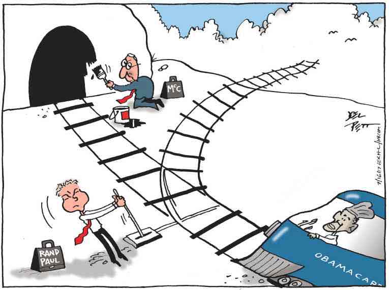 Political/Editorial Cartoon by Joel Pett, Lexington Herald-Leader, CWS/CartoonArts Intl. on Senate Health Bill Collapses