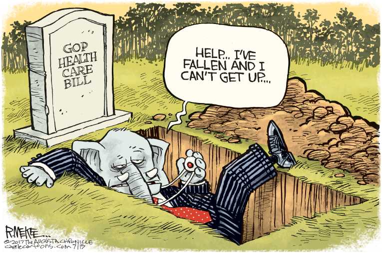 Political/Editorial Cartoon by Rick McKee, The Augusta Chronicle on Senate Health Bill Collapses