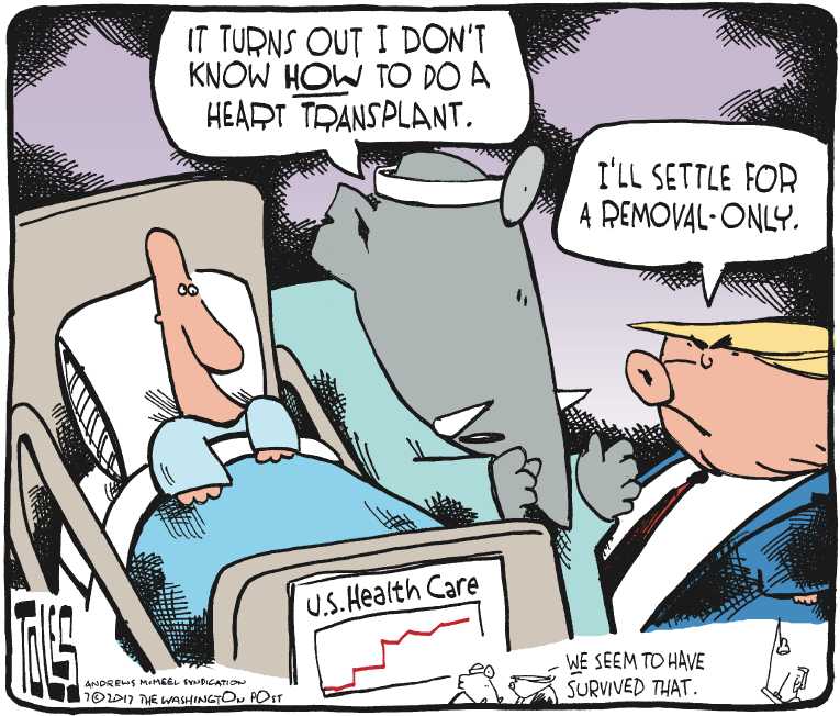Political/Editorial Cartoon by Tom Toles, Washington Post on Senate Health Bill Collapses