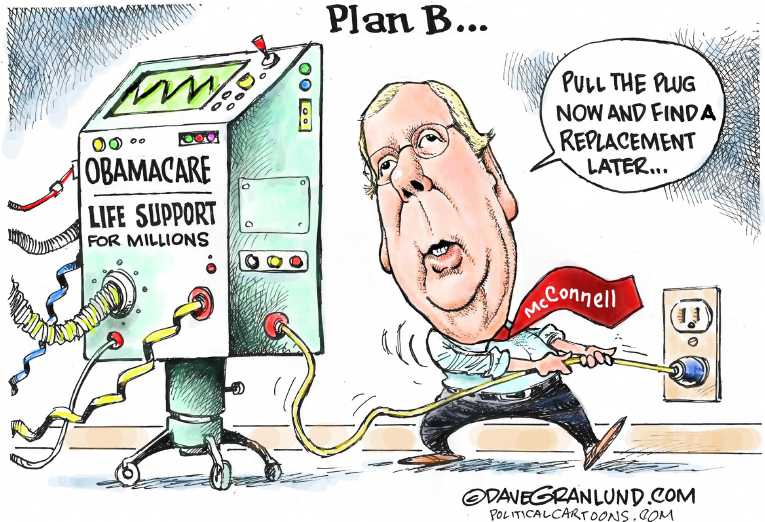 Political/Editorial Cartoon by Dave Granlund on Senate Health Bill Collapses