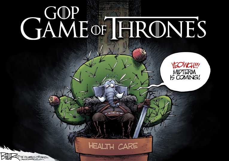 Political/Editorial Cartoon by Nate Beeler, Washington Examiner on Senate Health Bill Collapses