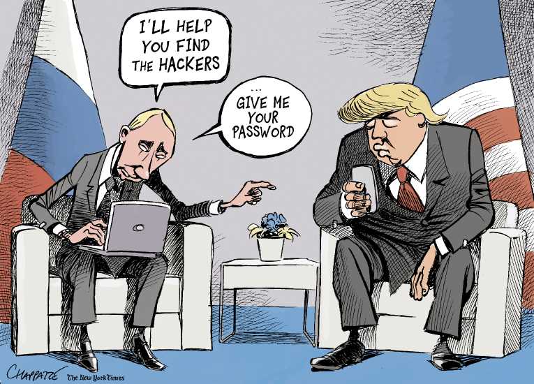 Political/Editorial Cartoon by Patrick Chappatte, International Herald Tribune on Trump Travels