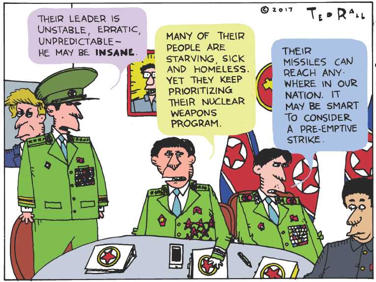Political/Editorial Cartoon by Ted Rall on War of Nuclear Words