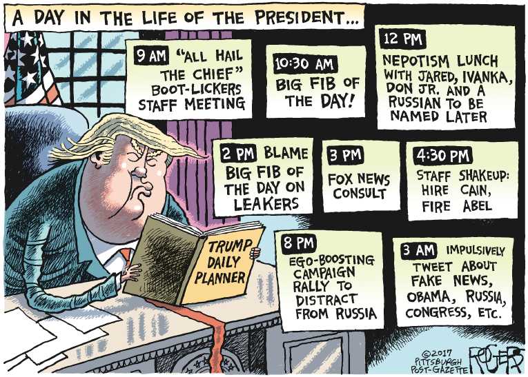 Political/Editorial Cartoon by Rob Rogers, The Pittsburgh Post-Gazette on Trump Takes a Vacation