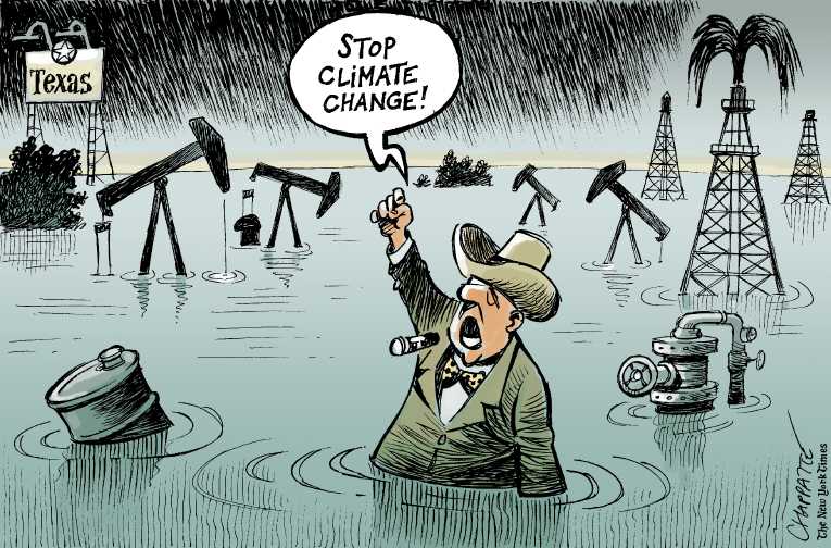 Political/Editorial Cartoon by Patrick Chappatte, International Herald Tribune on Epic Harvey Drowns Texas