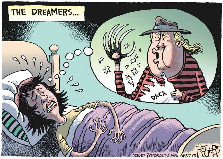 Political/Editorial Cartoon by Rob Rogers, The Pittsburgh Post-Gazette on Trump Rescinds DACA