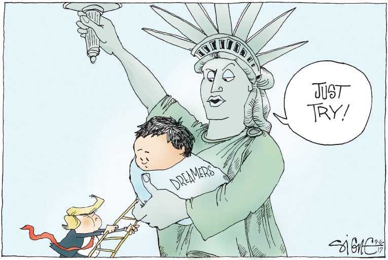 Political/Editorial Cartoon by Signe Wilkinson, Philadelphia Daily News on Trump Rescinds DACA
