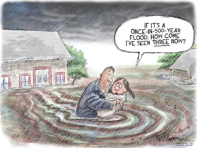 Political/Editorial Cartoon by Nick Anderson, Houston Chronicle on Houston Recovery Begins