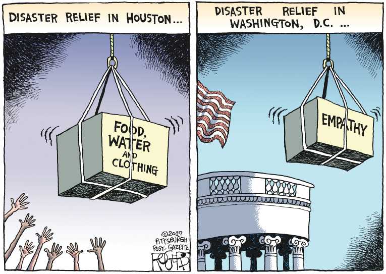 Political/Editorial Cartoon by Rob Rogers, The Pittsburgh Post-Gazette on Houston Recovery Begins