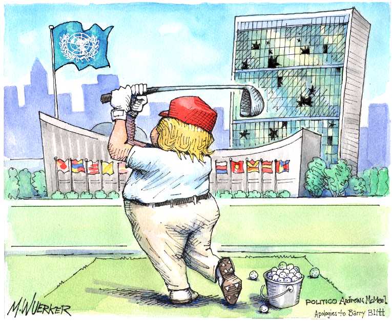 Political/Editorial Cartoon by Matt Wuerker, Politico on Trump Lectures United Nations
