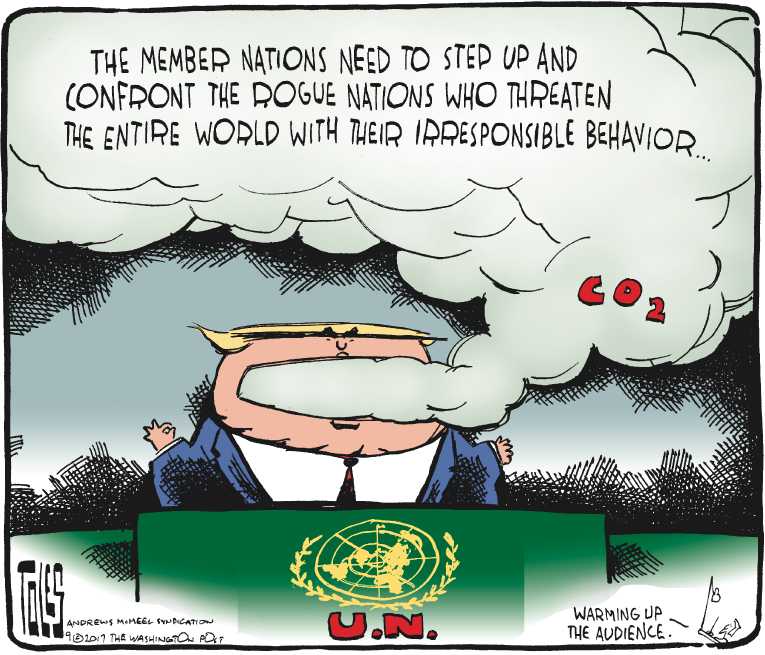 Political/Editorial Cartoon by Tom Toles, Washington Post on Trump Lectures United Nations