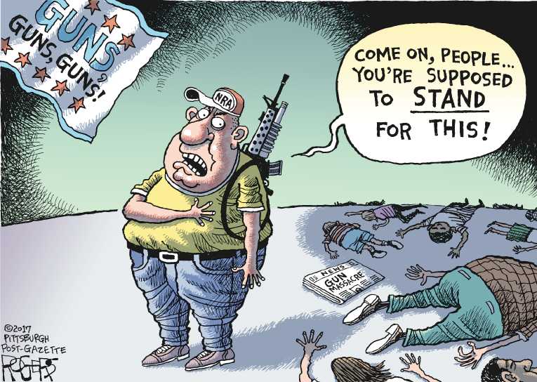 Political/Editorial Cartoon by Rob Rogers, The Pittsburgh Post-Gazette on 58 Dead in Las Vegas