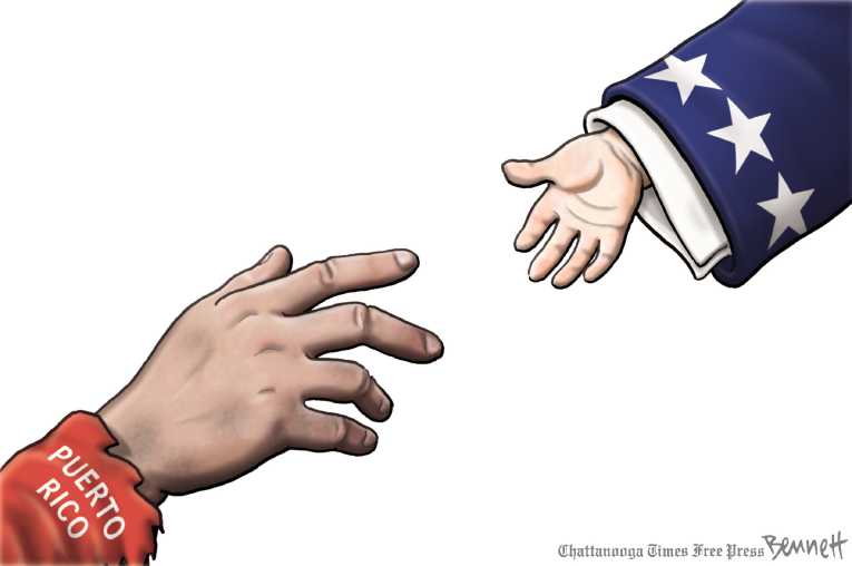 Political/Editorial Cartoon by Clay Bennett, Chattanooga Times Free Press on Puerto Ricans Desperate for Relief