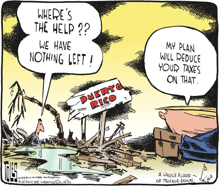 Political/Editorial Cartoon by Tom Toles, Washington Post on Puerto Ricans Desperate for Relief